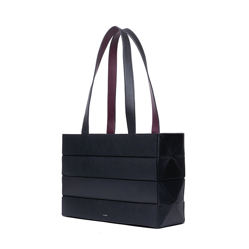 Block Medium Foldable Tote Bag - Black