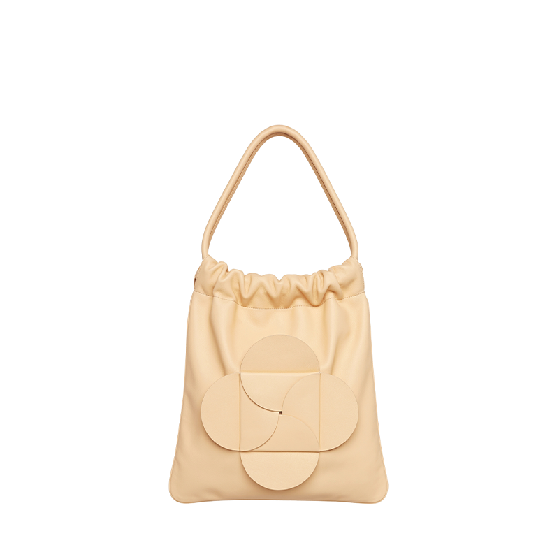 Flower Medium Shoulder Bag- Almond