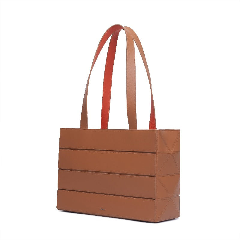 Block Medium Foldable Tote Bag - Brown