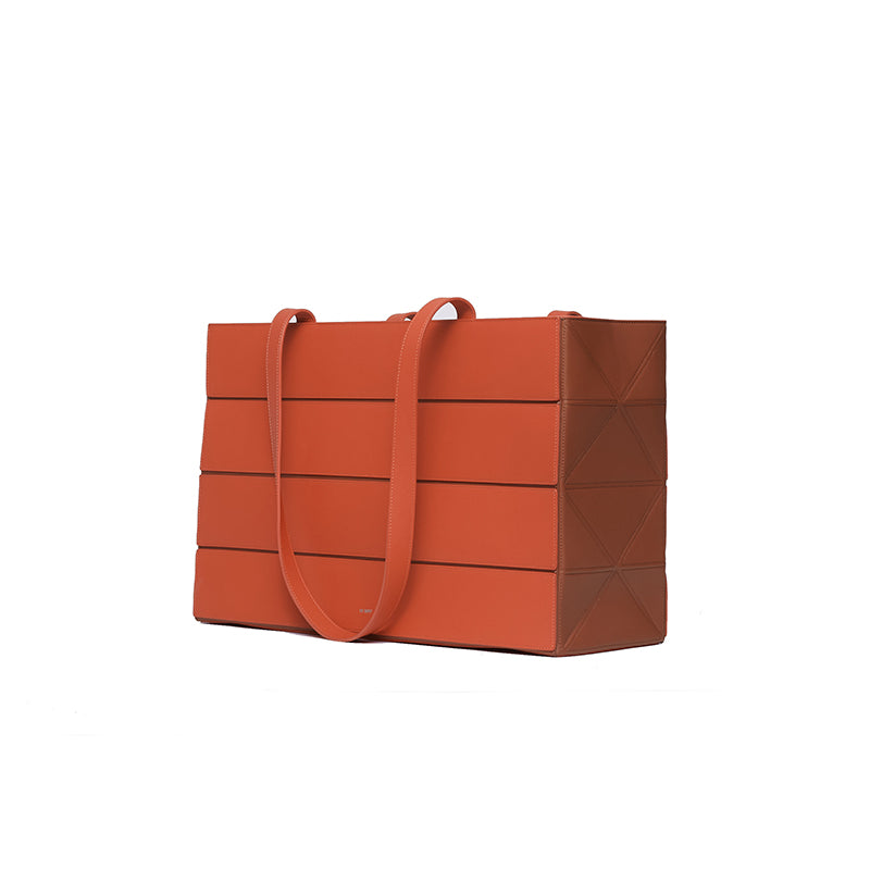 Block Large Foldable Tote Bag - Orange/Brown